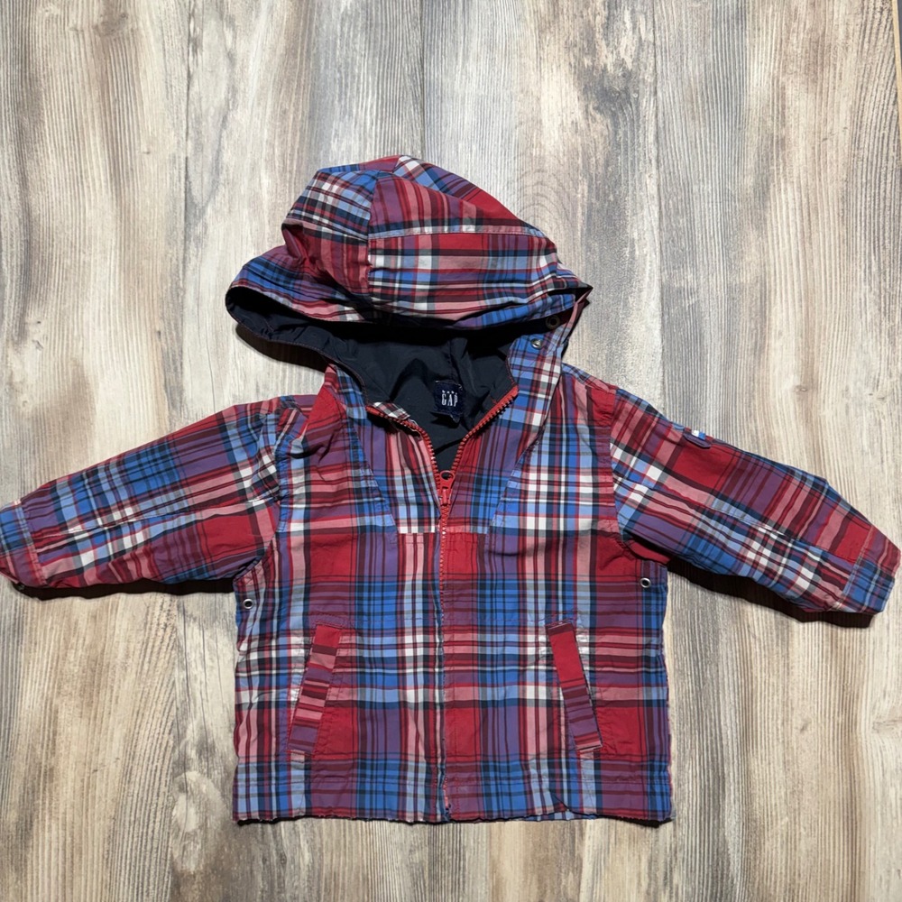 Vintage baby GAP Hooded Windbreaker Red Blue Plaid 90sKids
